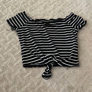SHEIN- Off Shoulder Stripped Cropped Top!